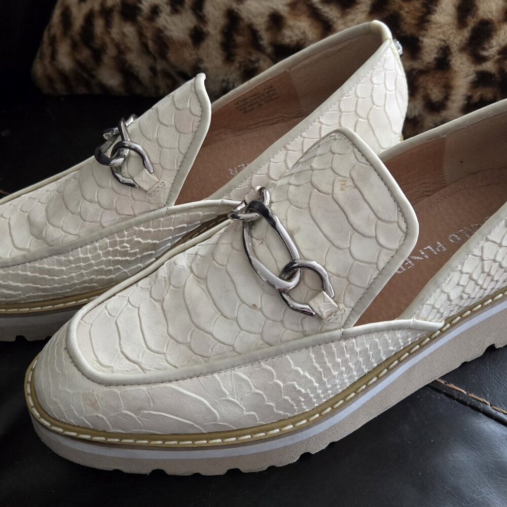 Donald Pliner Womens Tabitha Leather Wedge Loafers Size 7.5 Snakeskin w/box